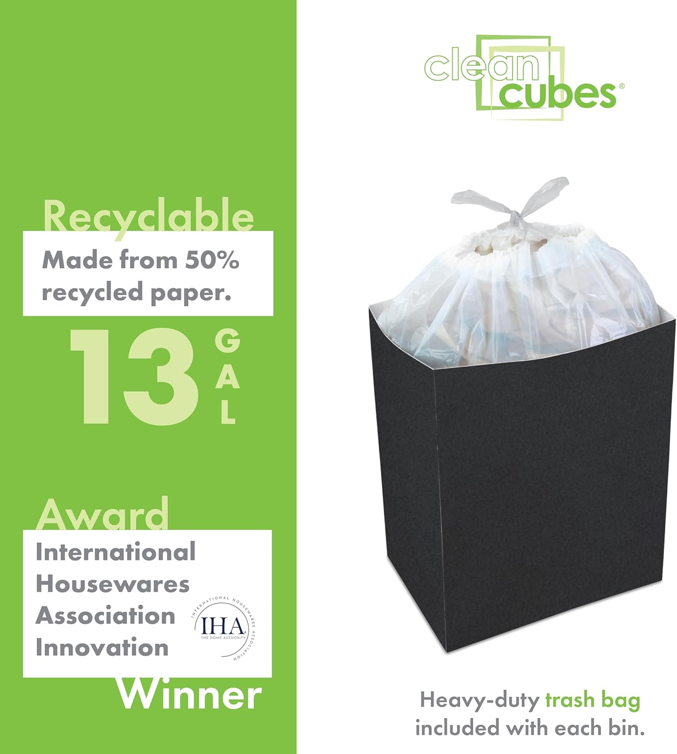 13 Gallon Disposable Pop-Up Trash Cans (3-Pack) with Fitted Bags – Foldable Garbage & Recycling Bins for Parties, Events & Kitchen (Black, 17" H x 13.5" W x 10" D)