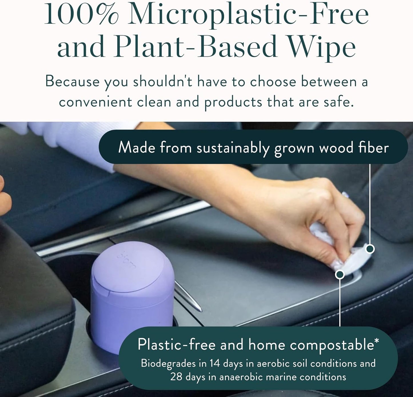 Biom Mini Dispenser + All-Purpose Wipes Starter Kit - Grapefruit Scented Cleaning Wipes | Fits in Car Cup Holder | Biodegradable Plant-Based Cleaner | Kid & Pet Friendly, Natural, Non-Toxic (Citrine)