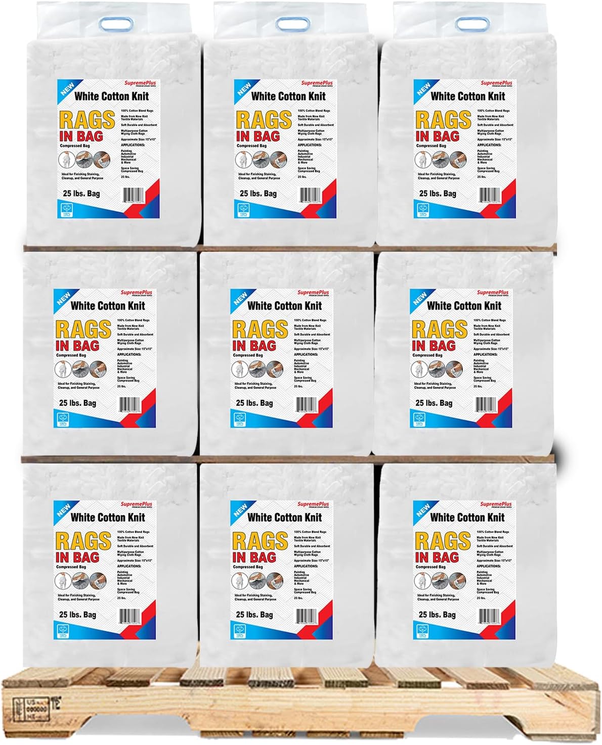Premium White T-Shirt Cleaning Rags (600 lbs. Pallet 24x25 lbs. Bag of Rags) – White Cotton Rag for Cleaning, Staining, Painting, Oil, Grease & Dust Removal – Shop Rags Bulk