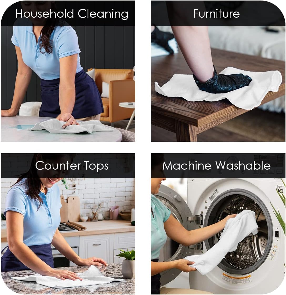 Avalon Towels Microfiber Cleaning Cloths (Value Pack of 36) Size 16" x 16", Highly Absorbent Cleaning Rags, Lint Free Cleaning Towels, Reusable and Washable, Microfiber Towels for Cars (White)