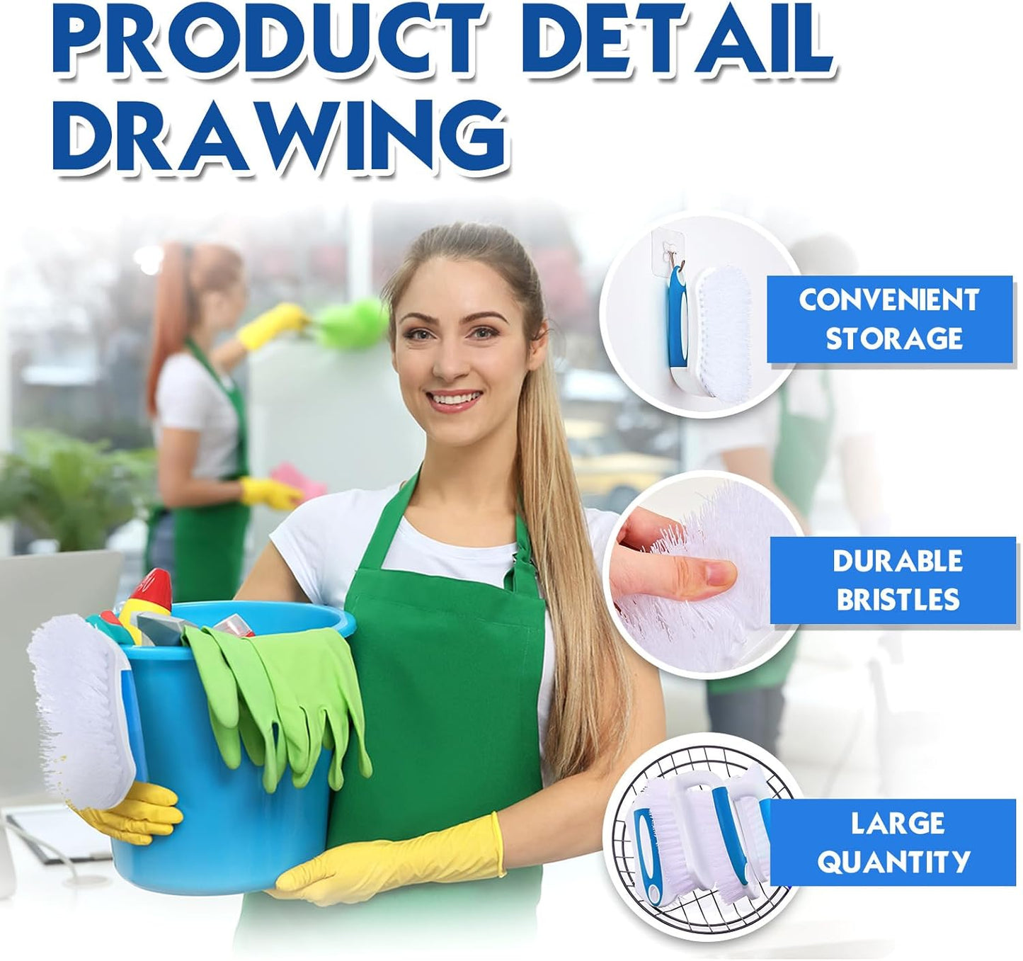 Lallisa 12 Pcs Scrub Brush for Cleaning with Handle Comfortable to Grip Heavy-Duty Flexible Stiff Bristles Scrubber Brushes Bulk for Shower Bathroom Carpet Kitchen Floor Tiles (Blue)