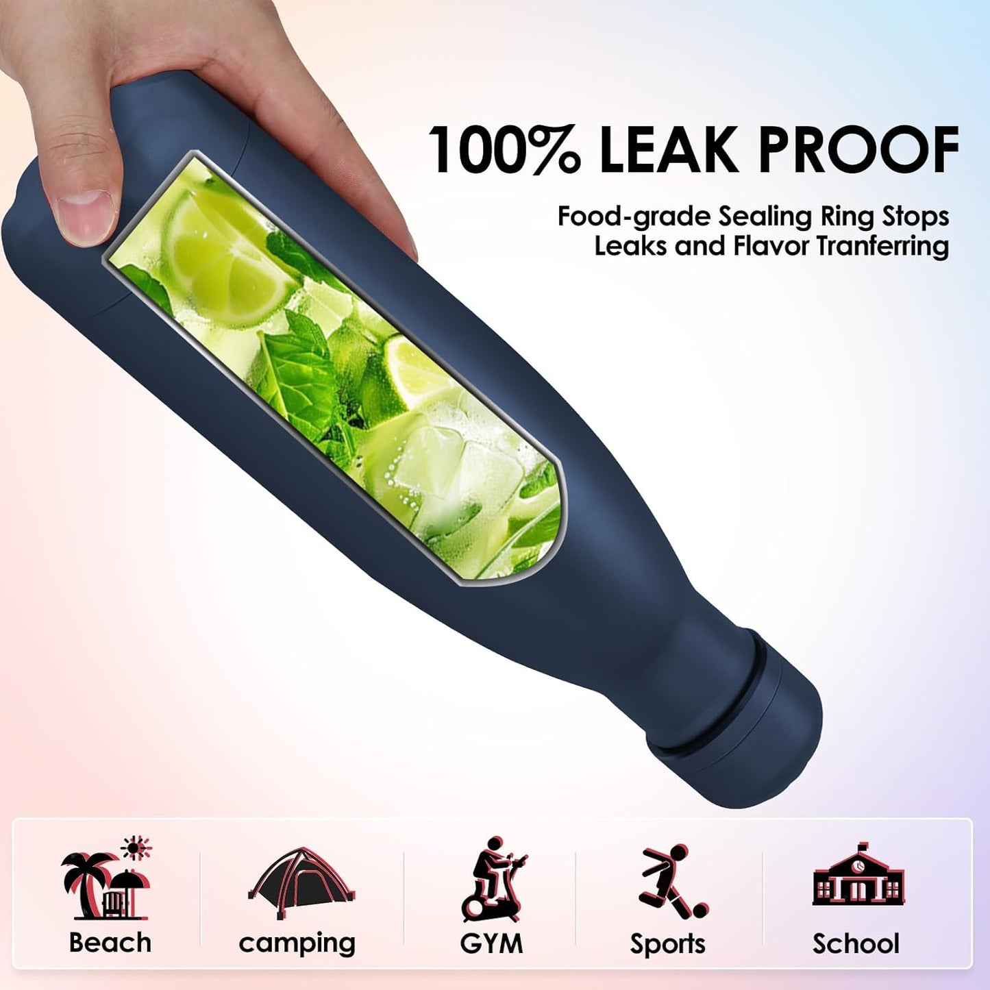 17oz Cola-Bottle Shaped Stainless Steel Leak-proof Water Bottle,Double Wall Vacuum Insulated Metal,Travel Mug For Sports Indoors & Outdoors,BPA-Free School Kids Flasks,Navy(12 Pack)