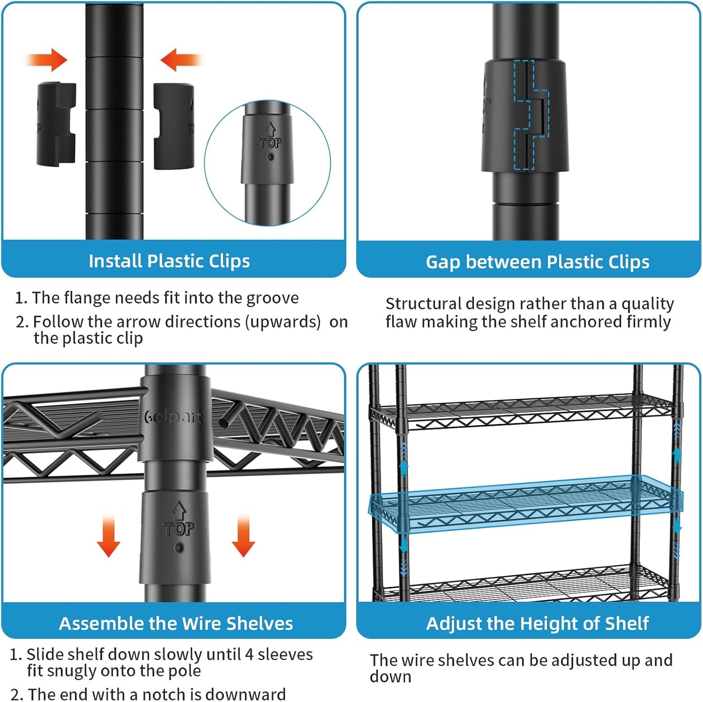 Heavy Duty Garment Rack Large Clothes Rack,Freestanding Closet Portable Clothing Rack with 8 Adjustable Wire Shelves and 4 Hang Rods,Metal Closet Storage Wardrobe Organizer System,Max Load 800lbs