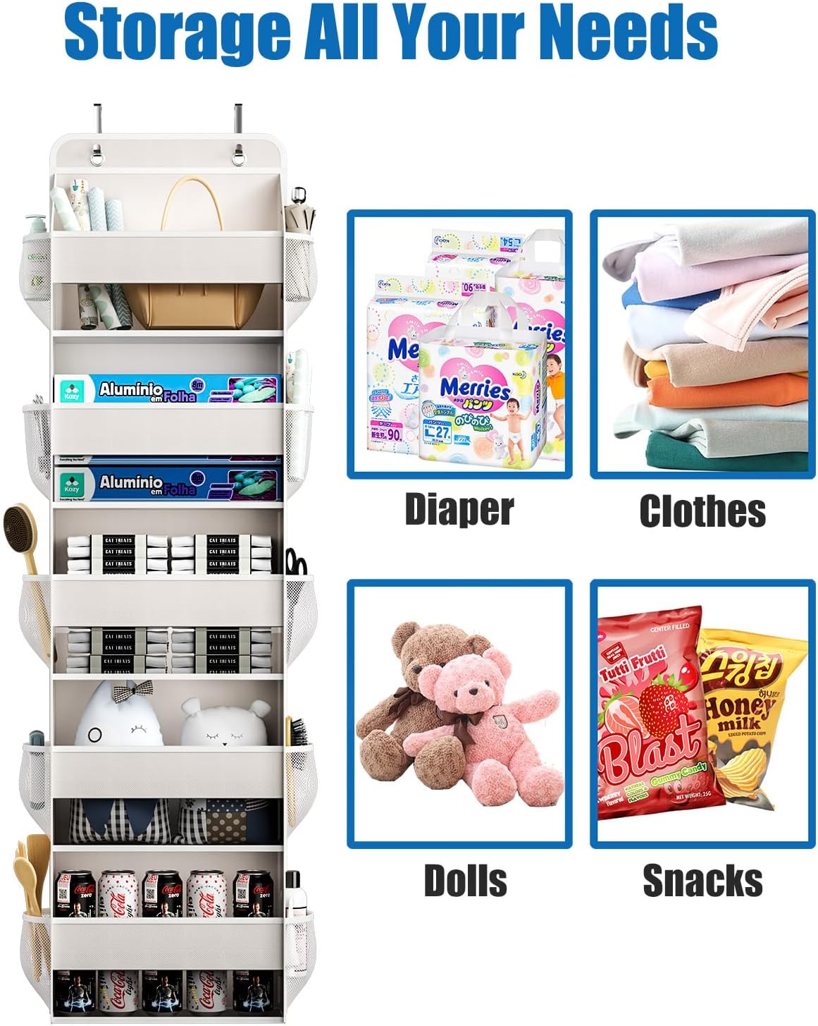 Over The Door Storage Organizer, RV Bathroom Organizer, Over The Door Organizer Camper Storage and Organization, 5 Shelf Hanging Over Door Organizer for Camper, Bathroom, Bedroom, Closet-Beige