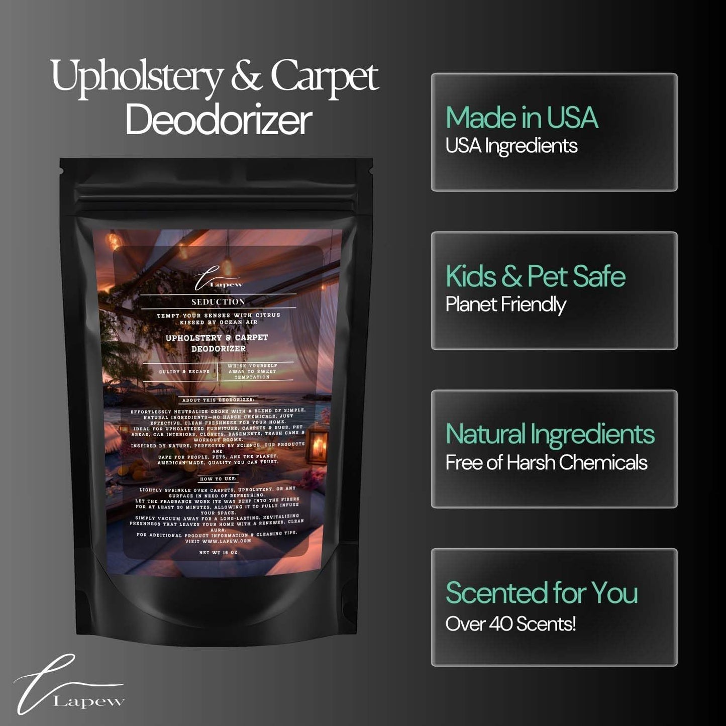 Seduction Carpet Freshener Powder: Powerful Odor Eliminator for Home, Upholstery Deodorizer, Carpet Deodorizer, Pet Urine, Cat Litter Box - Endless Weekend Fragrance