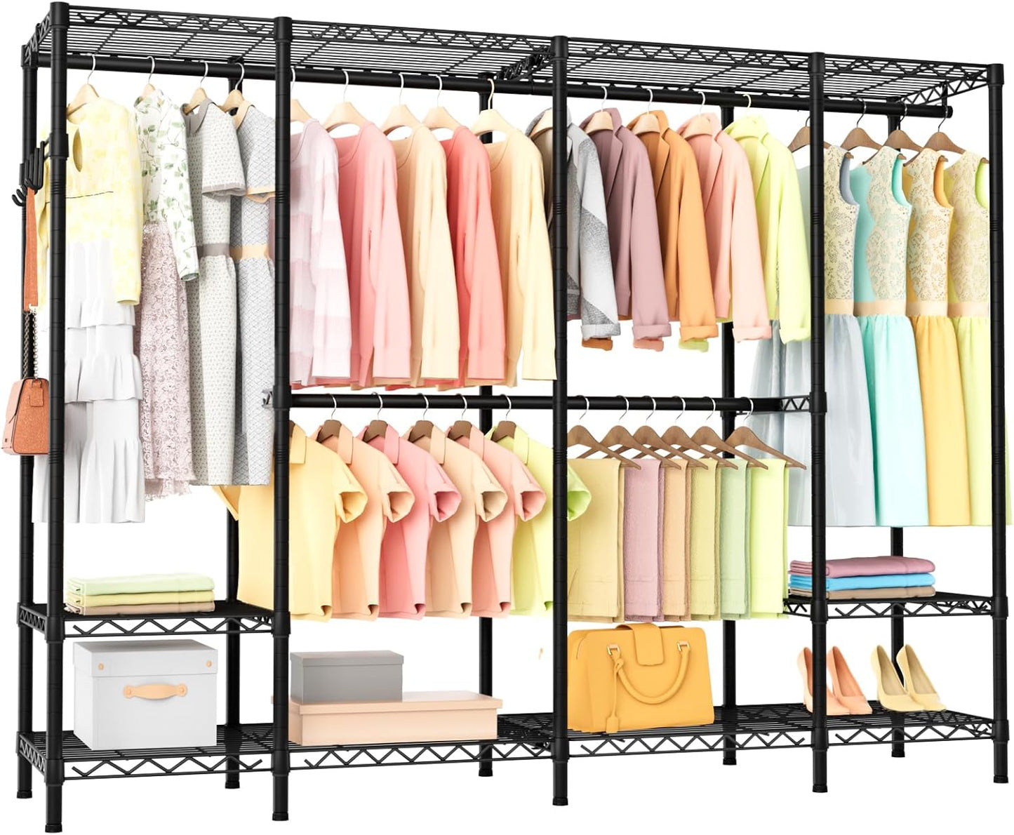 Extra Large Garment Rack Heavy Duty Metal Clothes Rack for Hanging Clothes,Multi-Functional Closet Organizer System Bedroom Clothing Rack Freestanding Closet Portable Wardrobe,MaxLoad 1000lbs