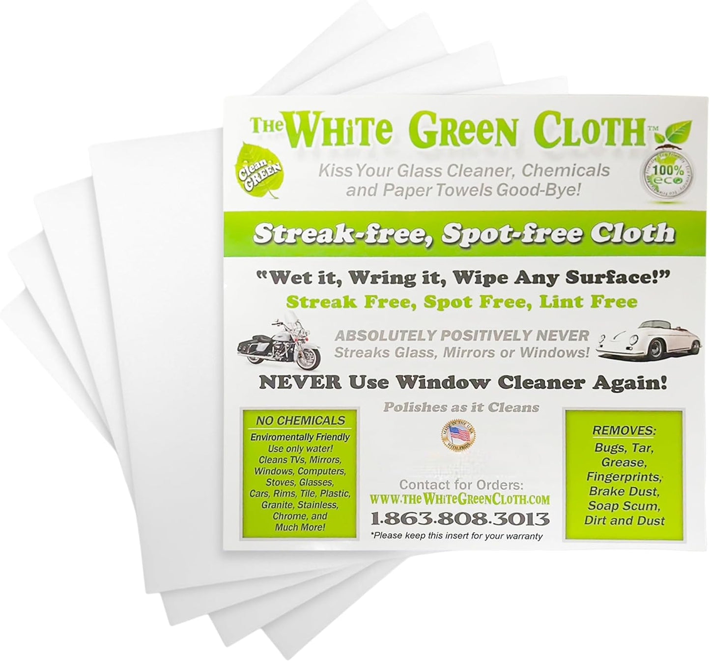 4-Pack Reusable Cleaning Cloths for Streak-Free Windows, Mirrors & All-Purpose Use – Chemical-Free, Absorbent, Non-Abrasive, 16" x 16" White Cleaning Rags, Made in The USA