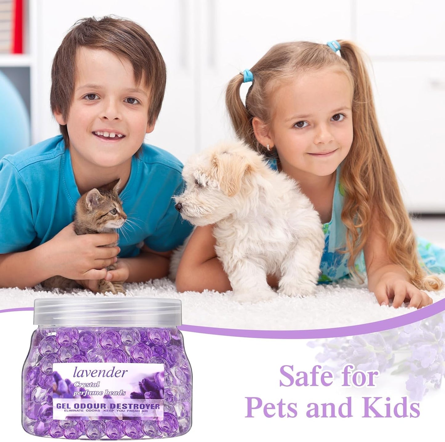 9 Pack Odor Eliminator Gel Beads Bulk 10 Ounces Air Freshener Gel Beads Odor Eliminator for Home, Bathrooms, Cars, Boats and Pet Areas(Lavender)