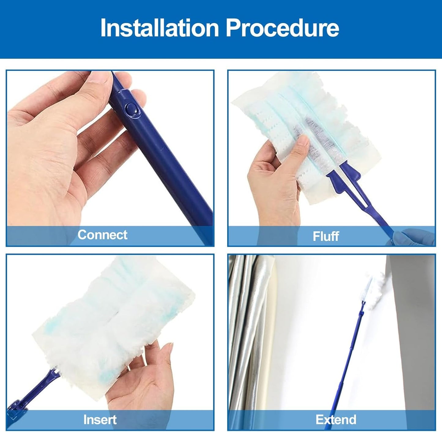 Replacement Handles Compatible with Swiffer Duster Refill, Swiffer Duster Extended Handle,Foldable & Extendable Dust Handle Only(Blue 5pcs)