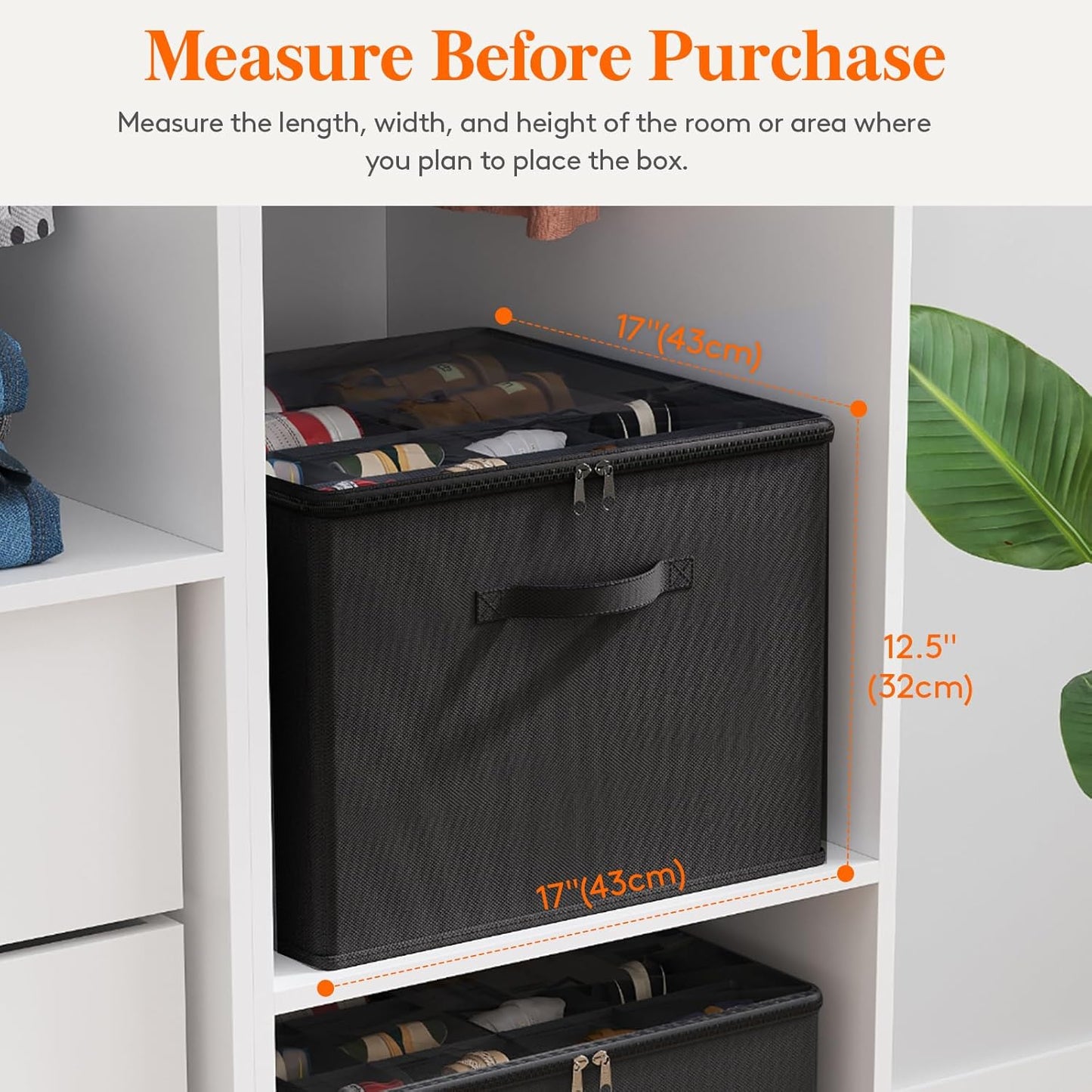 Lifewit Shoe Storage Organizer for Closet Fits 12-16 Pairs, Fabric Large Shoe Box Storage Container with Clear Cover, Foldable Bins Fit for Boots Heels Sneakers 17"(L) x 17"(W) x 12.5"(H) 3 Pack Black