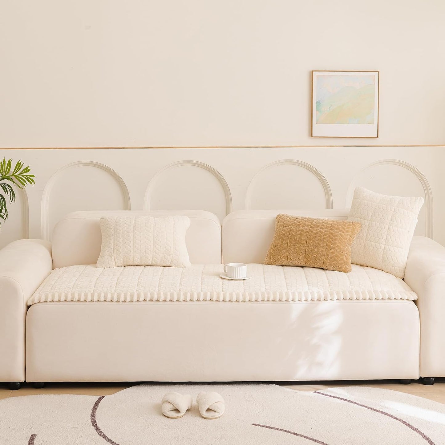 Mivnue Pet Couch Cover Protector Sofa Covers for Pets Washable Non Slip Couches and Sofas Dog Mat (Cream, 27.6" x 59.1")