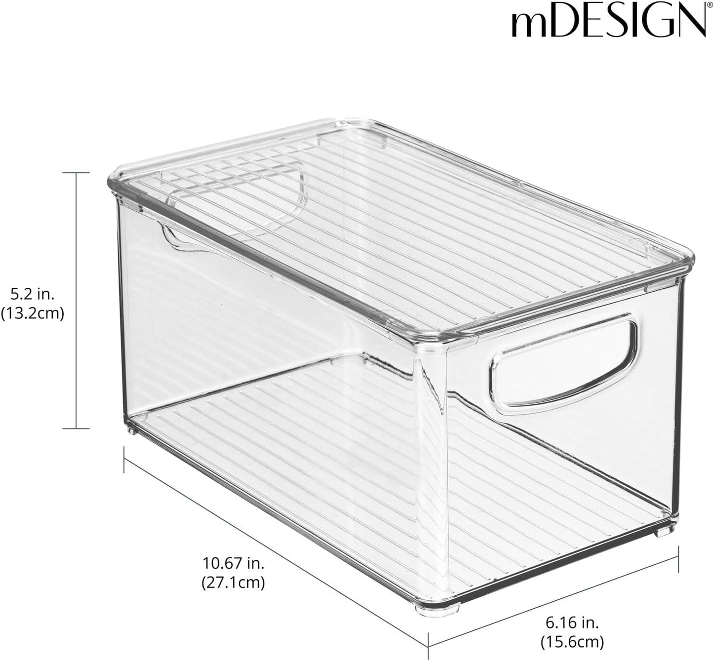 mDesign Plastic Deep Storage Bin Box Container with Lid and Built-In Handles - Organization for Fruit, Snacks, or Food in Kitchen Pantry, Cabinet, or Cupboard, Ligne Collection, 2 Pack, Clear
