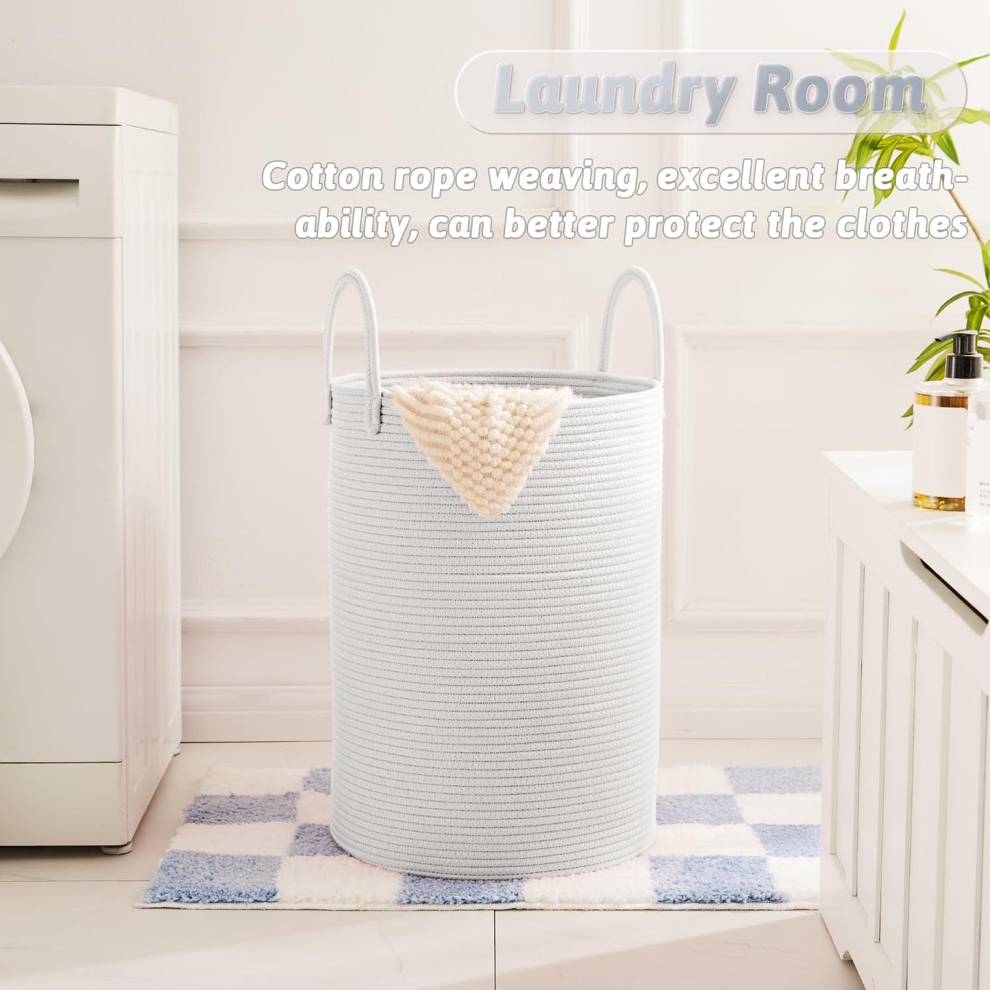 Laundry Basket,Woven Cotton Rope Laundry Hamper,100L for Decorative Storage of Dirty Clothes,Toys and Blankets in Bathroom,Baby Room and Living Room