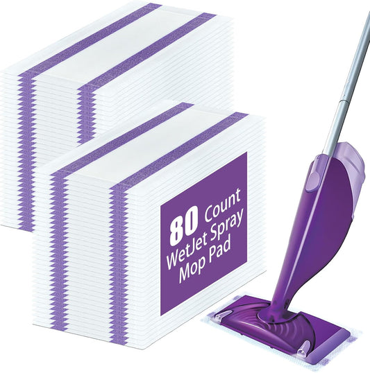 80 Pack Disposable Mop Pad Refills for Swiffer Wet Jet Spray Mop，Dry&Wet Mopping Pad Compatible with Swiffer Wet Jet and Any Model of Velcro Mop，Multi Surface WetJet Pad for Floor Cleaning