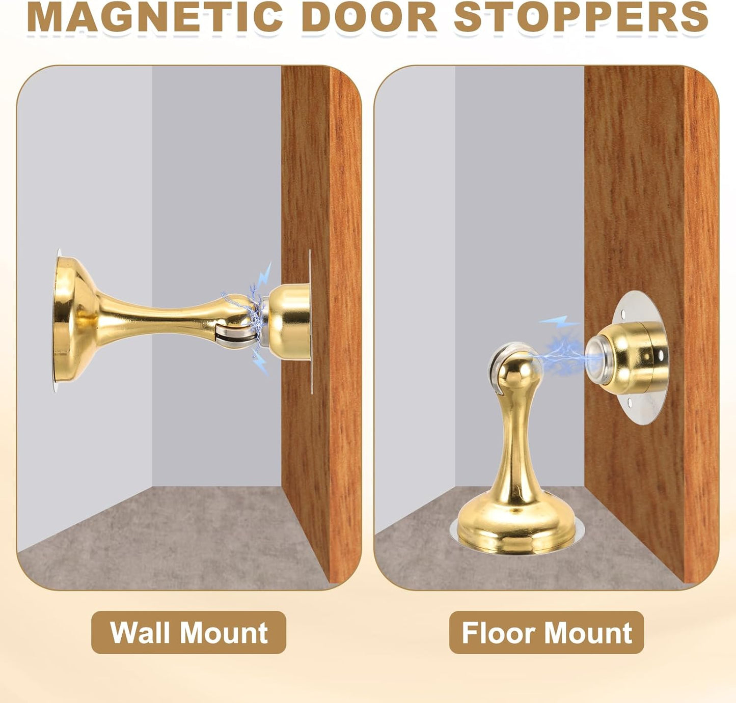 MECCANIXITY Magnetic Door Stoppers Stainless Steel Door Stops, Wall Floor Mounted Doors Holder Keep Doors Open for Home Office Closet (Gold Tone)