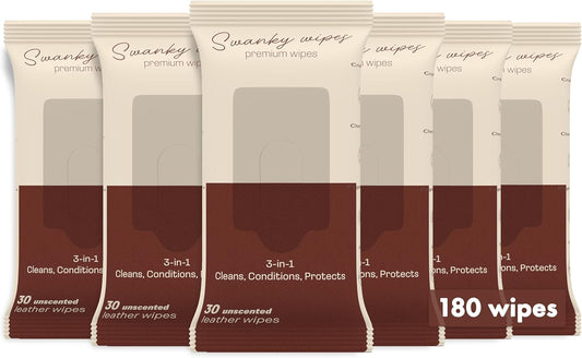 Swanky Leather Wipes - Leather Cleaner and Conditioner for Purses, Shoes, Furniture Polish & Car Seats, Prevents Fading & Cracking, Restores Softness & Shine - Soft Wipes, 180 Count