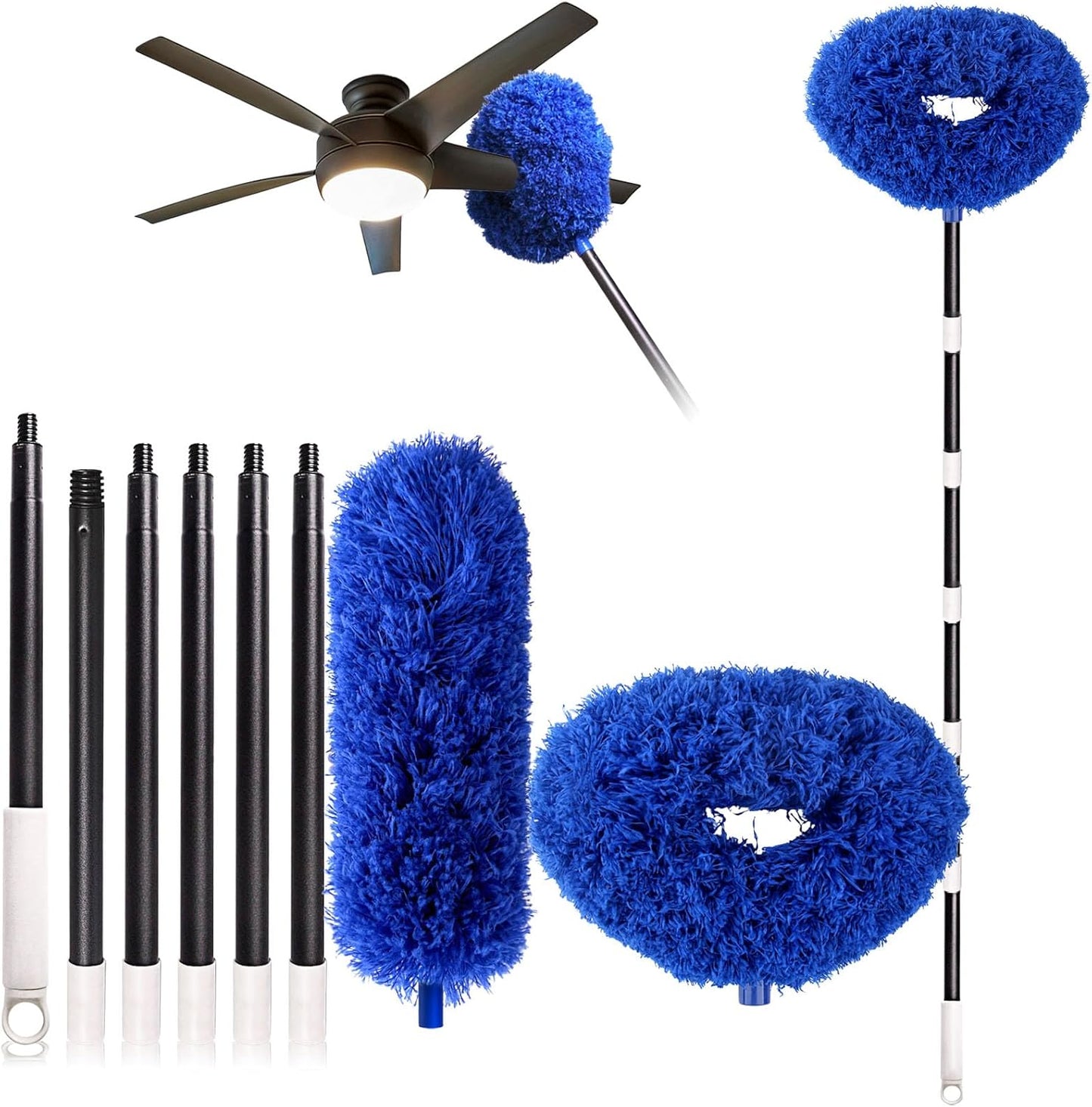 Ceiling Fan Cleaner Duster with Extra Long and Thick Extension Pole from 15 to 88 Inches,Adjustable and Removable Fan Blade Cleaner for High Ceiling, Wall Blinds Door Furniture Bookshelves