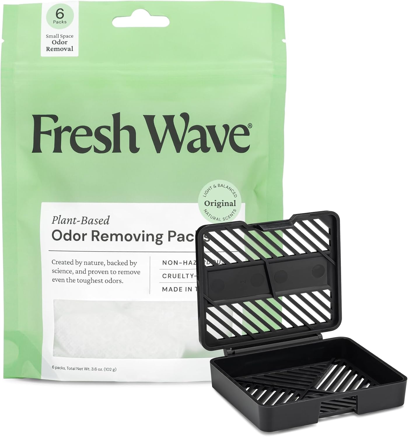 Fresh Wave Original Odor Eliminating & Deodorizing Packs - Bag of 6 & Fresh Pod Case - Safer Odor Relief for Small Spaces, Natural Plant-Based Odor Eliminator, Odor Absorbers for Home