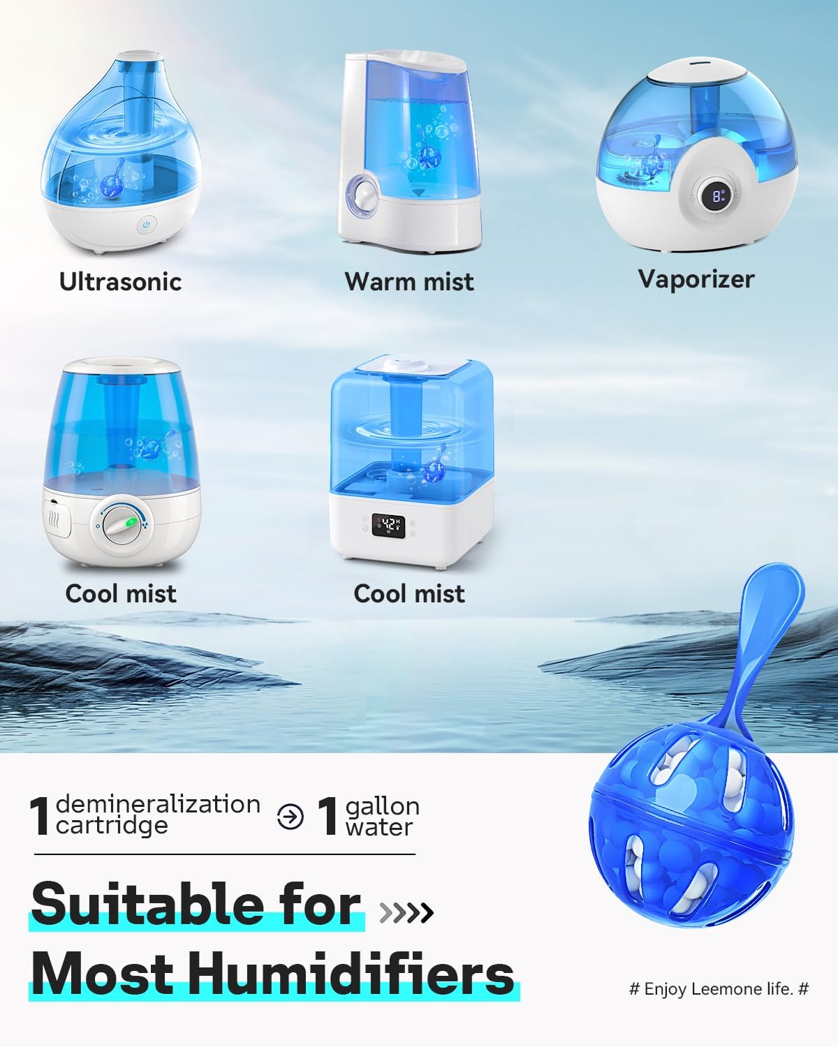 Leemone Humidifier Cleaner 12 Pack, Demineralization Cleaning Ball, Works in All humidifiers and Fish Tanks, Purifies Water, Prevents Hard Water Build-Up, Reduces Scale