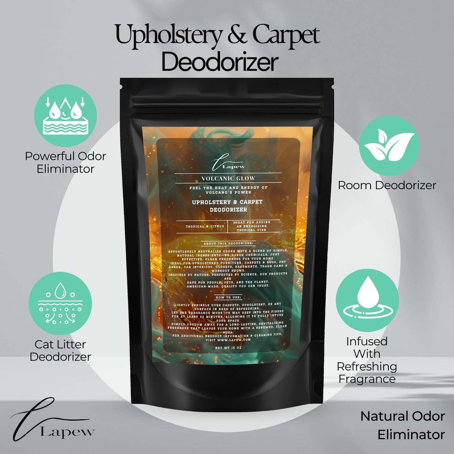 Volcanic Glow Carpet Freshener Powder: Powerful Odor Eliminator for Home, Upholstery Deodorizer, Carpet Deodorizer, Pet Urine, Cat Litter Box - Volcanic Glow Fragrance