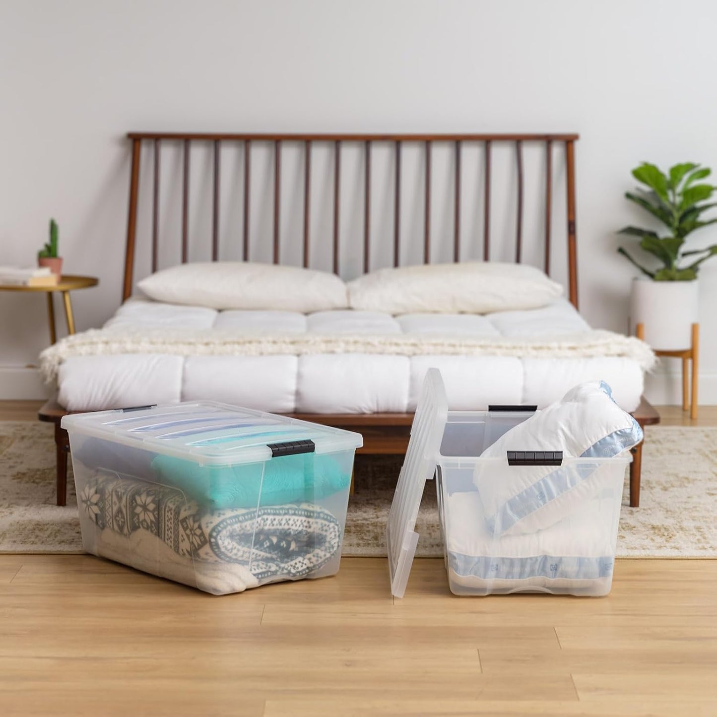 IRIS USA 94 Qt Stackable Plastic Storage Bins with Lids, 2 Pack - BPA-Free, Made in USA - See-Through Organizing Solution, Latches, Durable Nestable Containers, Secure Pull Handle - Clear