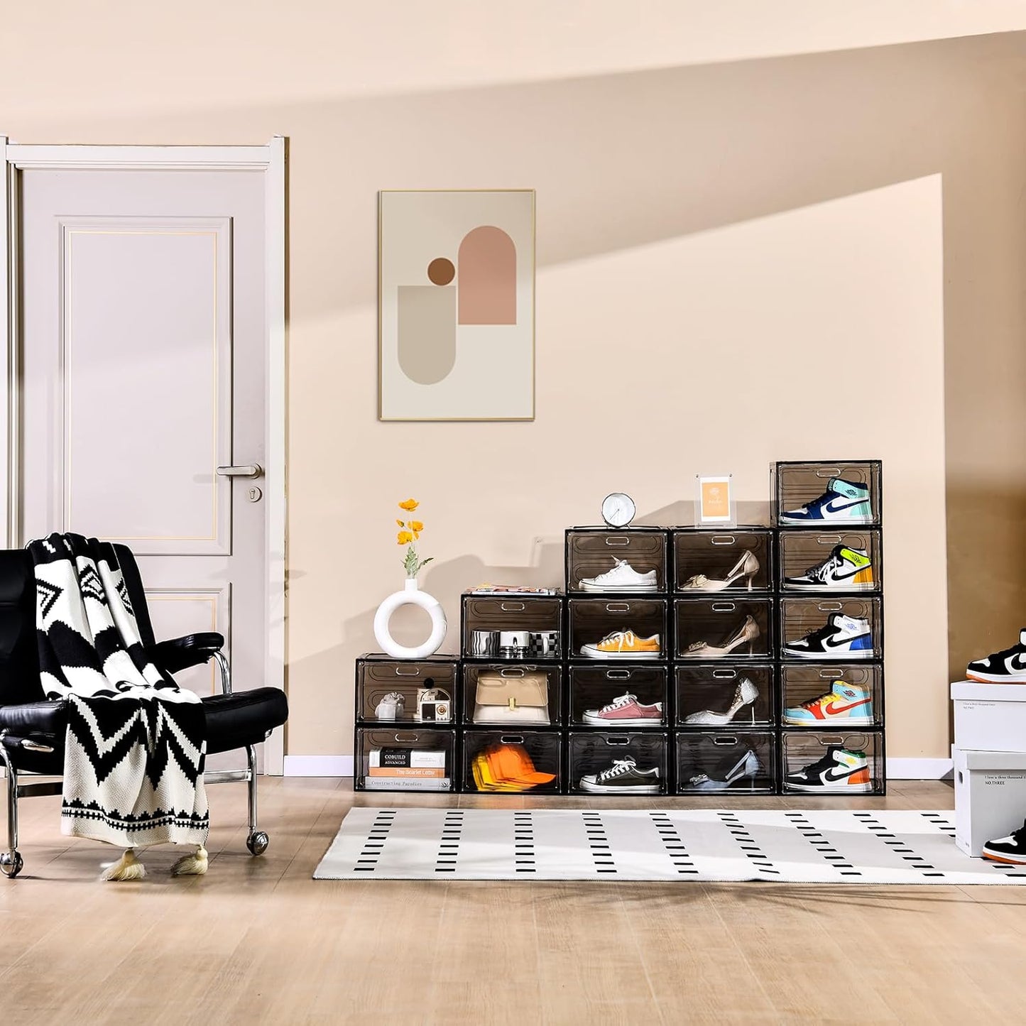 New Gray 8 Pack Shoe Boxes Stackable, Large Shoe Storage Organizer with Lids,Drop Side Shoe Containers for Entryway,Sneaker Storage Fit up to US Size 13 for Men/Women(13’’x 10.6”x 8.3”)