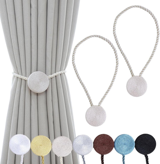 Magnetic Curtain Tiebacks - 12mm Magnetic Tie Backs for Curtains, Heavy Duty No Drill Curtain Holdbacks for Home/Office Windows Drapes, Elegant Gift-Ready Design 7 Colors (2, Beige)