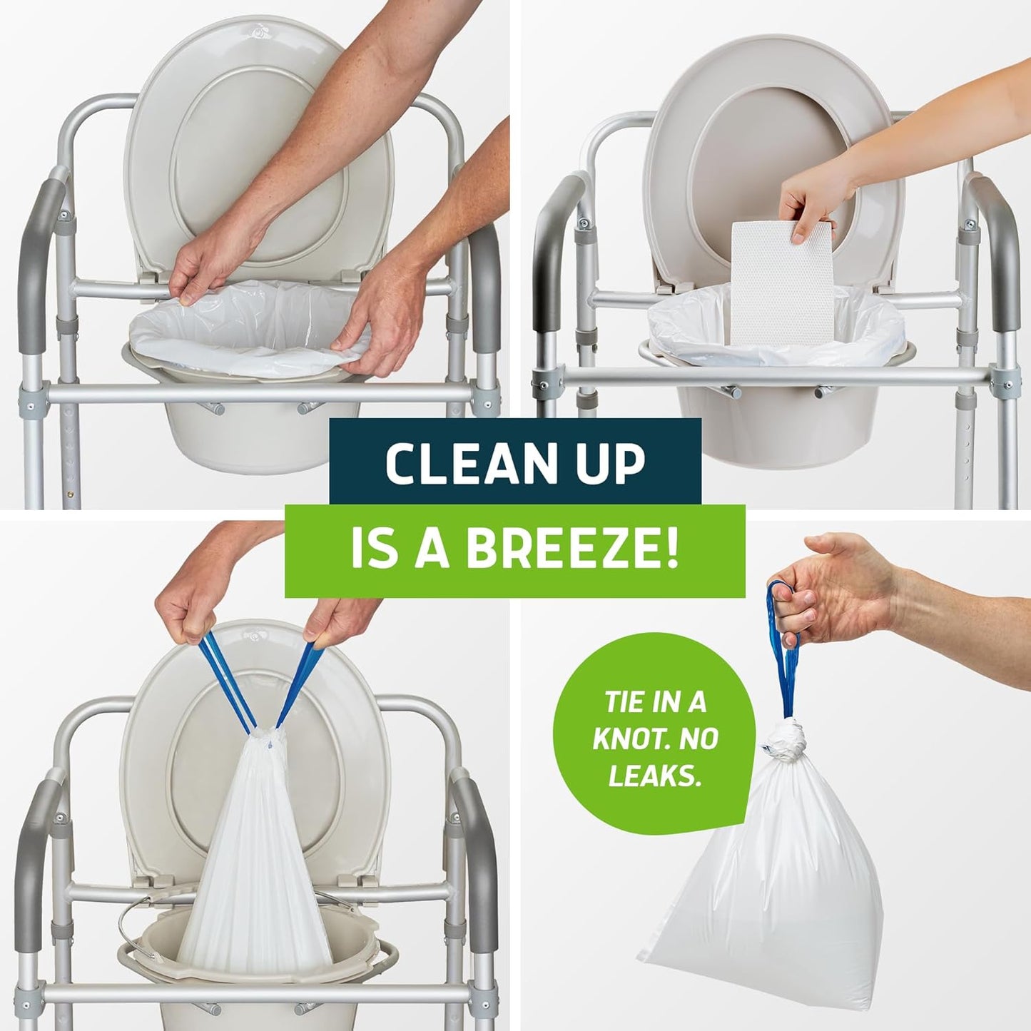 Lunderg Commode Liners with Absorbent Pads - Aloe Scent Medical Grade 50 Count Universal Fit - Disposable Bedside Commode Liners and Pads for Adult Chairs, Portable Buckets & Camping Toilet Bags