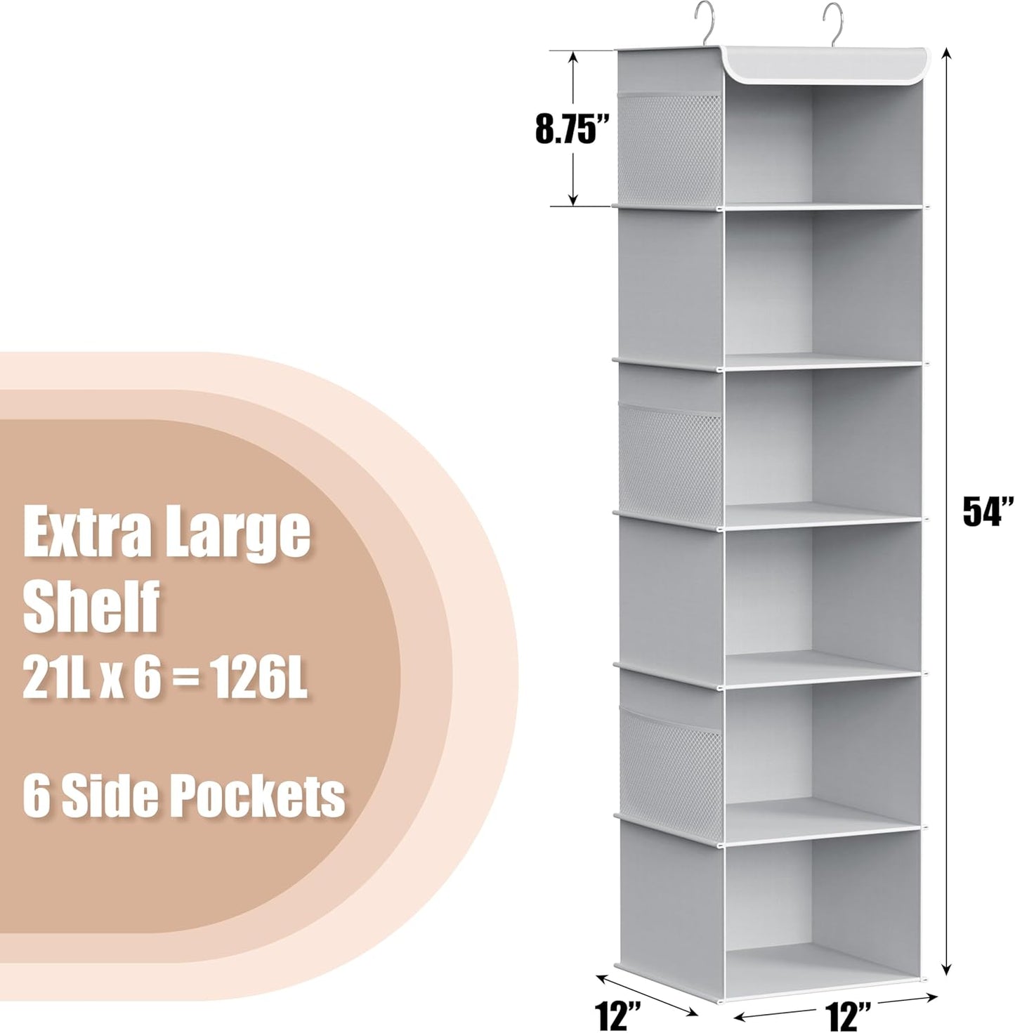 Simple Houseware 6 Shelf Hanging Closet Organizer, Gray