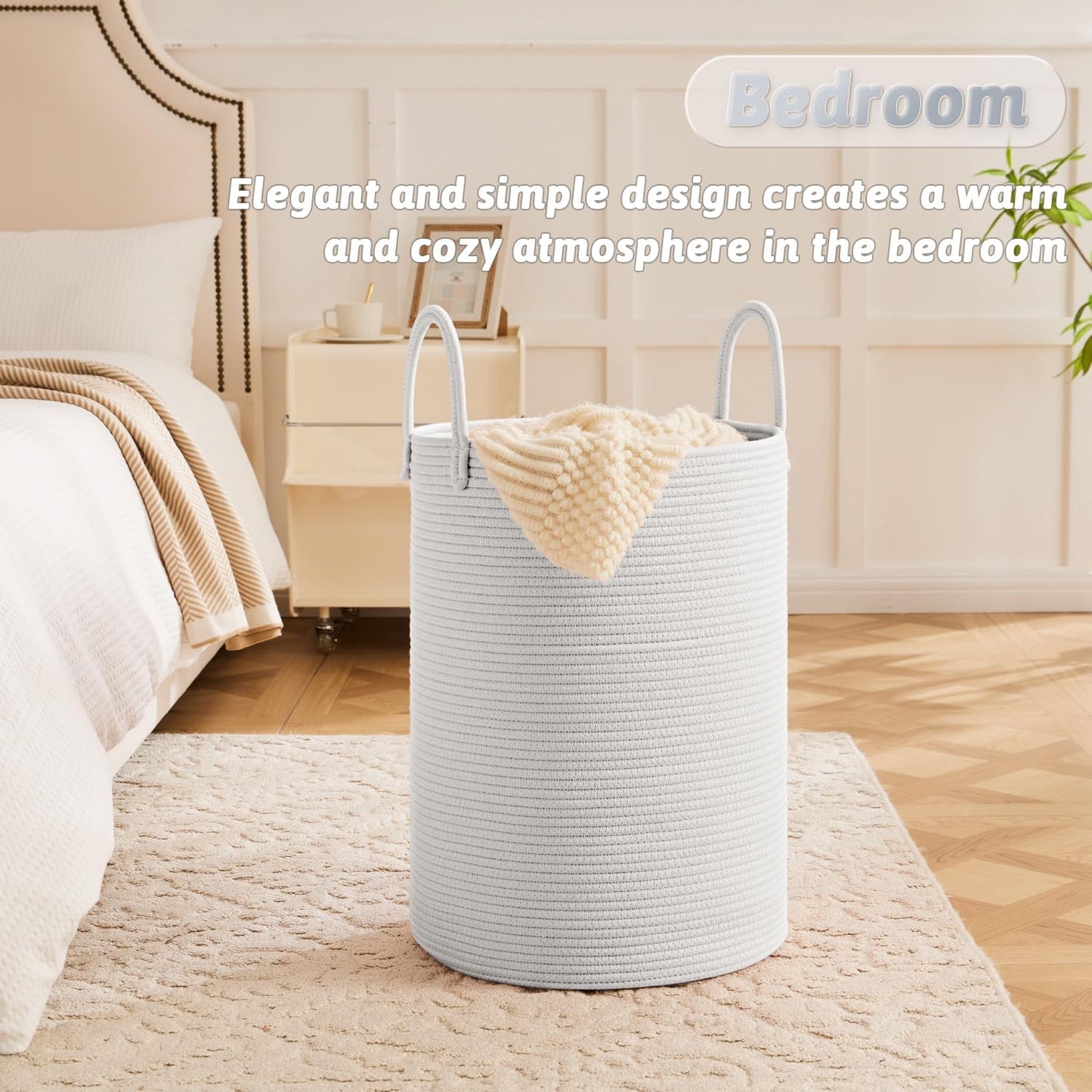 Laundry Basket,Woven Cotton Rope Laundry Hamper,80L for Decorative Storage of Dirty Clothes,Toys and Blankets in Bathroom,Baby Room and Living Room
