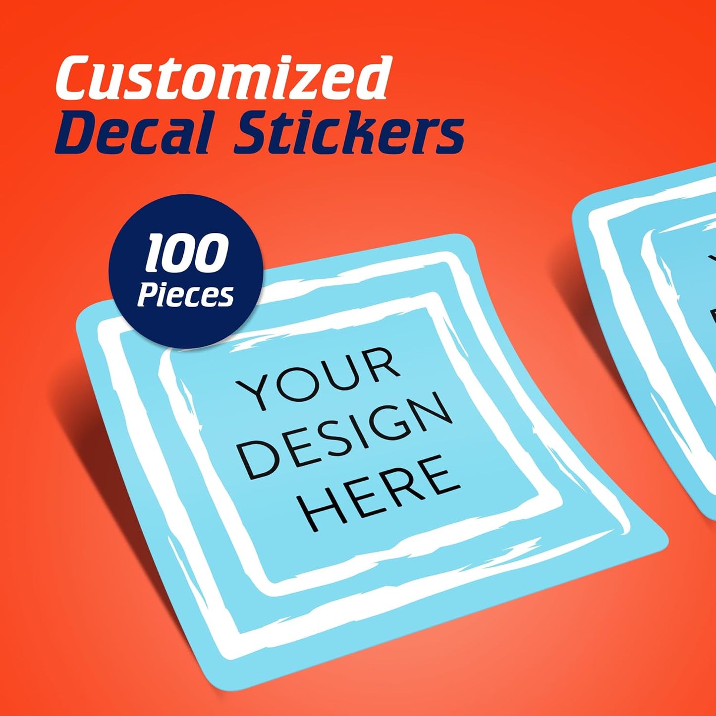 100 Custom Vinyl Stickers - Upload Your own Image, Text, Design, Logo - Personalized Logo Labels for Handmade, Packaging, Bottle, Jars, Candle, Brand Stickers (Blue Swirls, 1.5x1.5 Square)