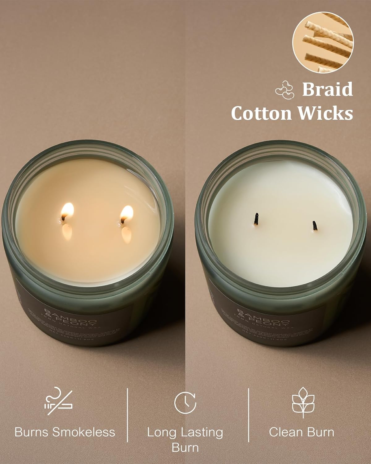 M&SENSE Bamboo Peony Scented Candle, 11.6oz Aromatherapy Jar Candle, 70 Hour Burn Time, Natural Soy Wax Blend, Stress Relief, Home Fragrance