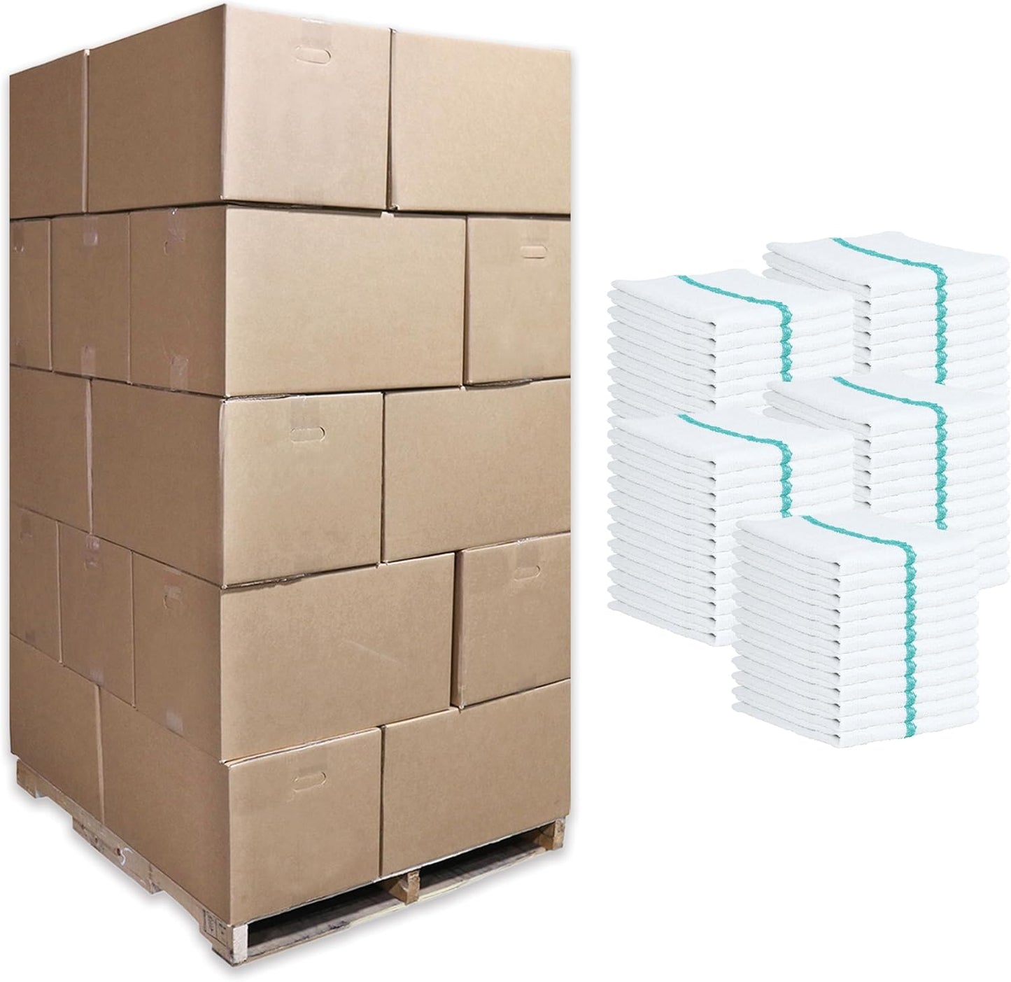 Arkwright Qwick Wick Bar Mop Towels Bulk - (Pallet of 4200) 100% Cotton Quick Dry, Super Absorbent Multipurpose Cleaning Rags for Restaurants, Kitchen, Bathroom, Hotel, 16 x 19 in, Green Stripe