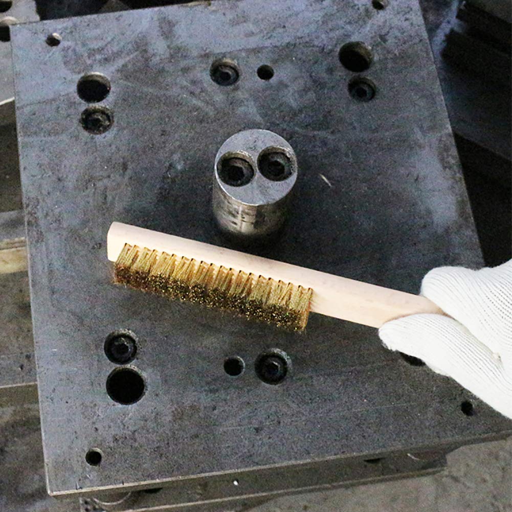 MAXMAN Brass Brush 3Pcs, Soft Brass Bristle Wire Brush for Cleaning Metal Rust, Welds, Home and Kitchen, Wire Scratch Brushes with 10" Beechwood Handle