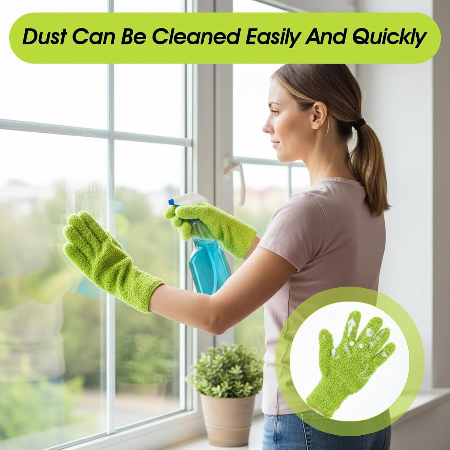 Plant Dusting Gloves, Microfiber Dusters for Cleaning Kitchen Indoor Mitt for House Use Desk Window Blind Screen Wash
