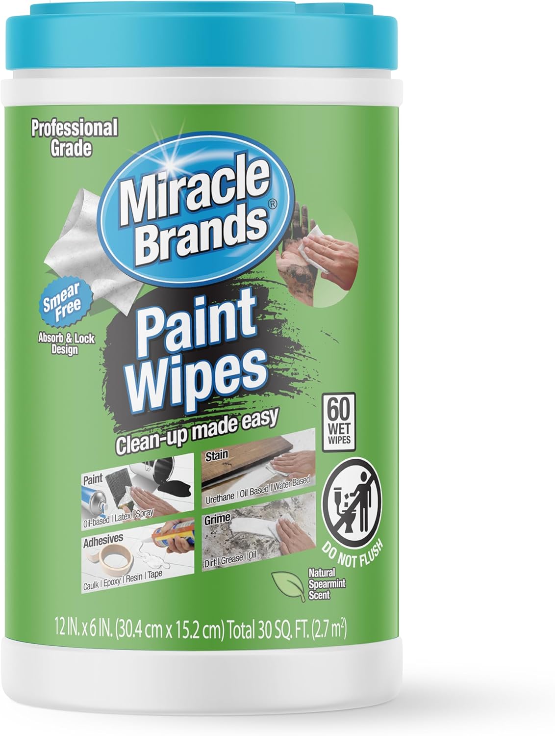 MiracleWipes for Paint Prep & Cleanup, Remove Tough Grime Build-Up, Wet Paint, Caulking, Epoxy, Colorant, and more from Hands, Surfaces, & Tools - 60 Count