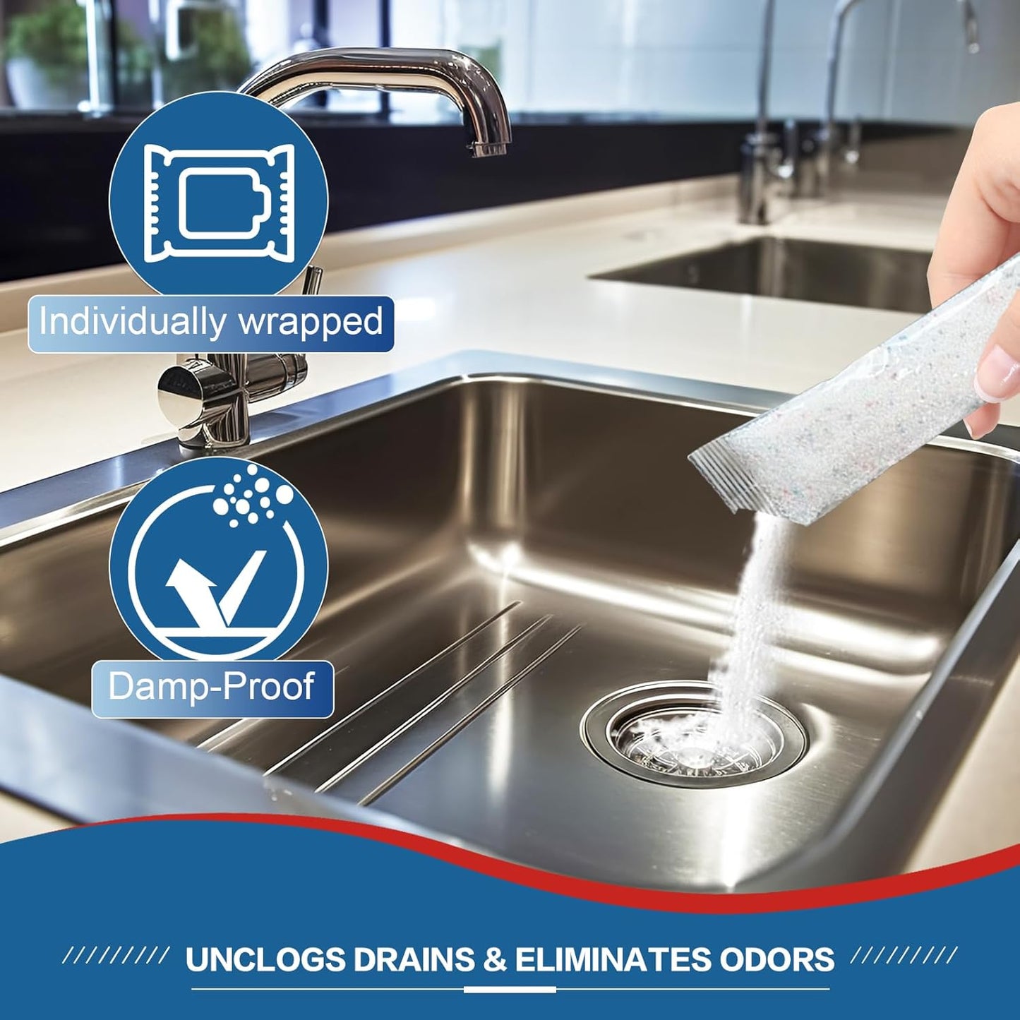 Drain Clog Remover 18 Packs Fast Acting Drain Cleaner Powders for Kitchen Sink Bathroom Shower Bathtub Powerful Pipe Unclogger Clears hair Grease Safe for Pipes