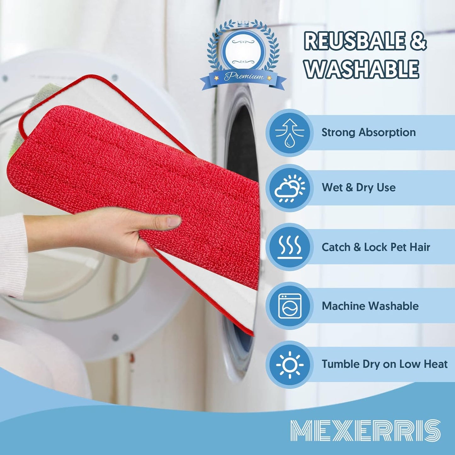 7 Count Reusable Mop Pads for Swiffer PowerMop - MEXERRIS Microfiber Wet PowerMop Pads Refills Machine Washable Hard Wood Floor Mop Pads Replacement for 13''-15'' Spray Floor Mops