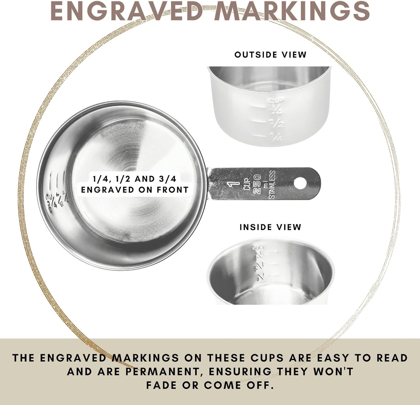 1 Cup Stainless Steel Measuring Cup | Sturdy Metal 250 ml | 240 cc | 8 oz | Single Cup for Wet and Dry Ingredients | Great for use as 1 Cup Dog Food Scoop - 1 PK