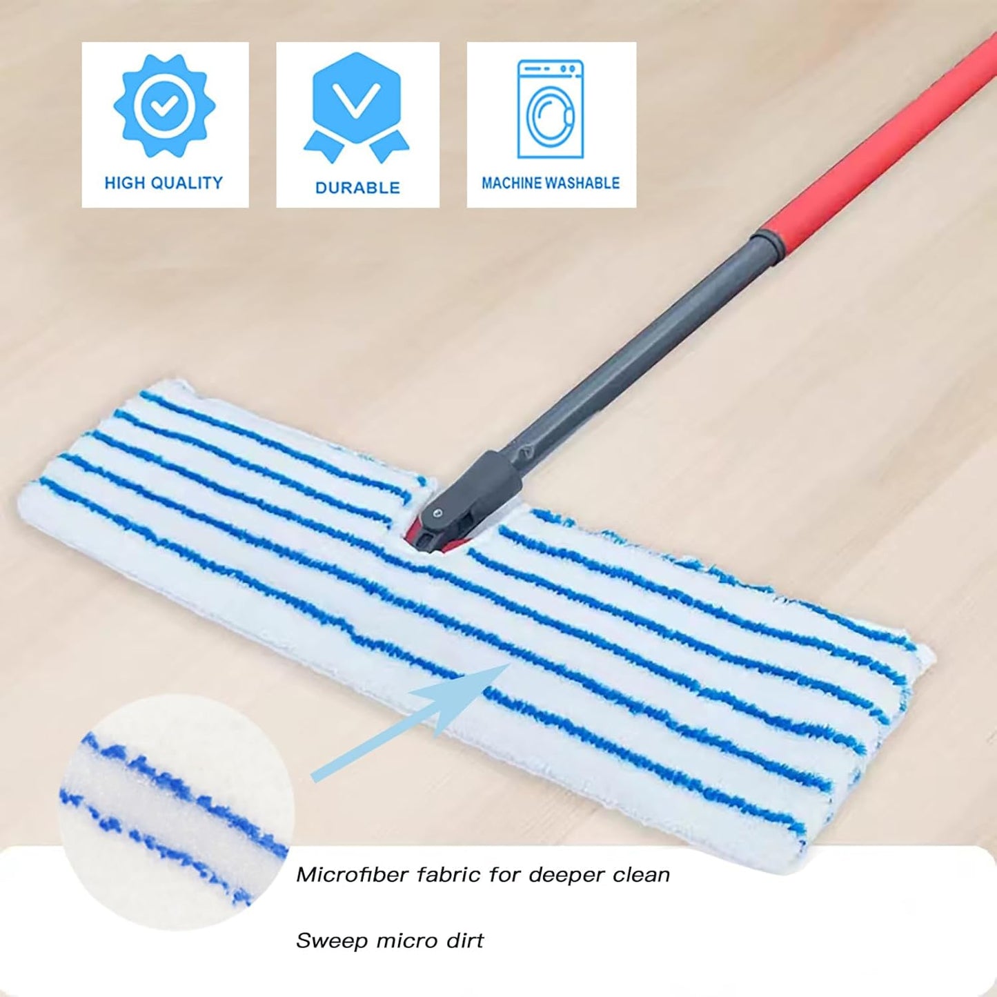 2 Pack Microfiber Mop Replacement Heads，Compatible with O-Cedar Dual Action Flat Mop for Dry/Wet Use Machine Washable Reusable Flip Mop Refills All Surface Cleaning(Blue White Stripe)