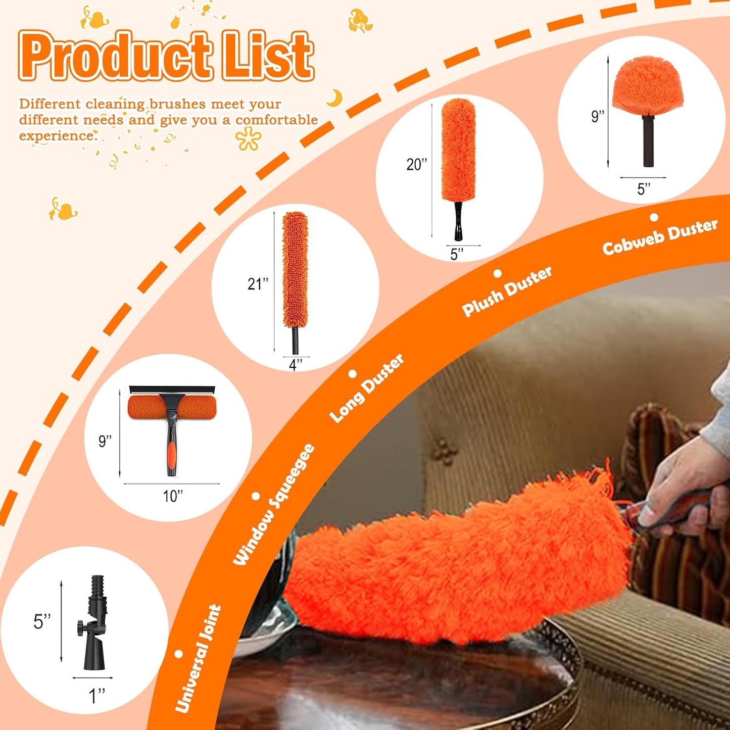 20FT High Reach Duster Cleaning Kit with Extension Pole, High Ceiling Fan Cleaner Duster Tool for Fan Blades, Window Washing Kit with Microfiber Feather Duster & Window Squeegee