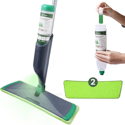 Eyliden Floor Spray Mop with Bio-Enzyme Cleaner Kit | Multi-Surface Cleaner Concentrate, Refillable Mops Safe for All Home, Office Floors Cleaning, 2 Washable Microfiber Pads