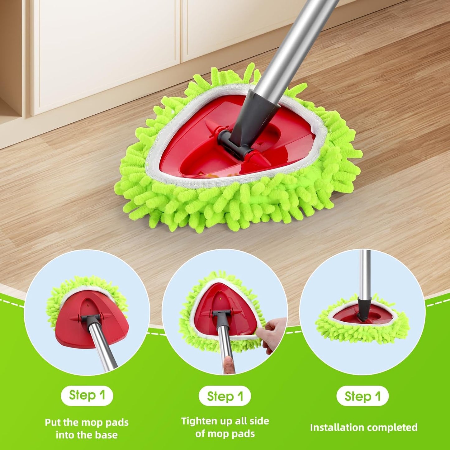Microfiber Spin Mop Head Replacement 4 Pcs & 2 Chennile Mop Replace & 1 Scrub Brush & 1 Base Combo for Oceda RinseClean 2-Tank System,Mop Replacements Head,Machine Washable for Tub and Tile