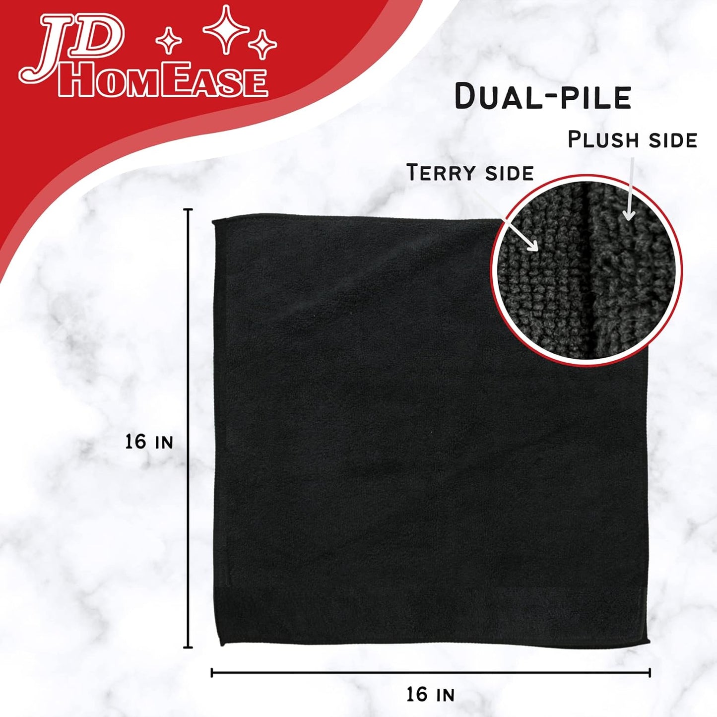 Microfiber Cleaning Cloths,12 Pack, 16"x16", All-Purpose, Softer, Highly Absorbent, Lint-Free, Reusable, Washable Pro Towels, Black, for House, Kitchen, Bathroom, Car, Office