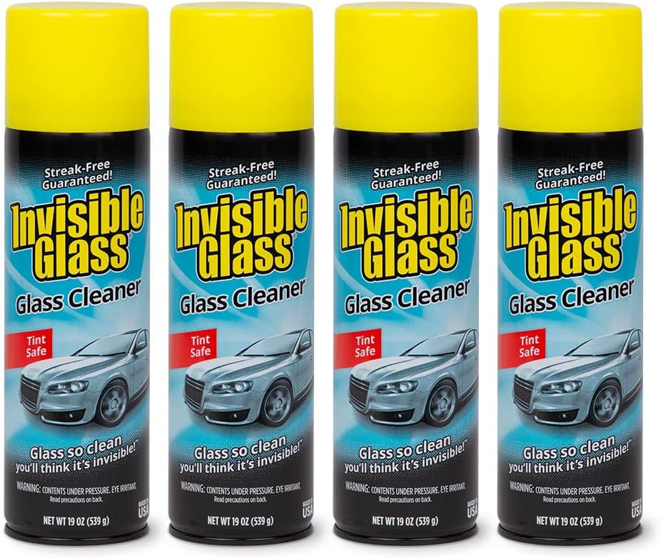 Invisible Glass 91164-4PKPremium Aerosol Glass and Window Cleaner for Auto and Home Cleans Glass, Windows, Windshields, and More, Streak-Free, Ammonia-Free, Tint-Safe, 19 oz (Pack of 4)