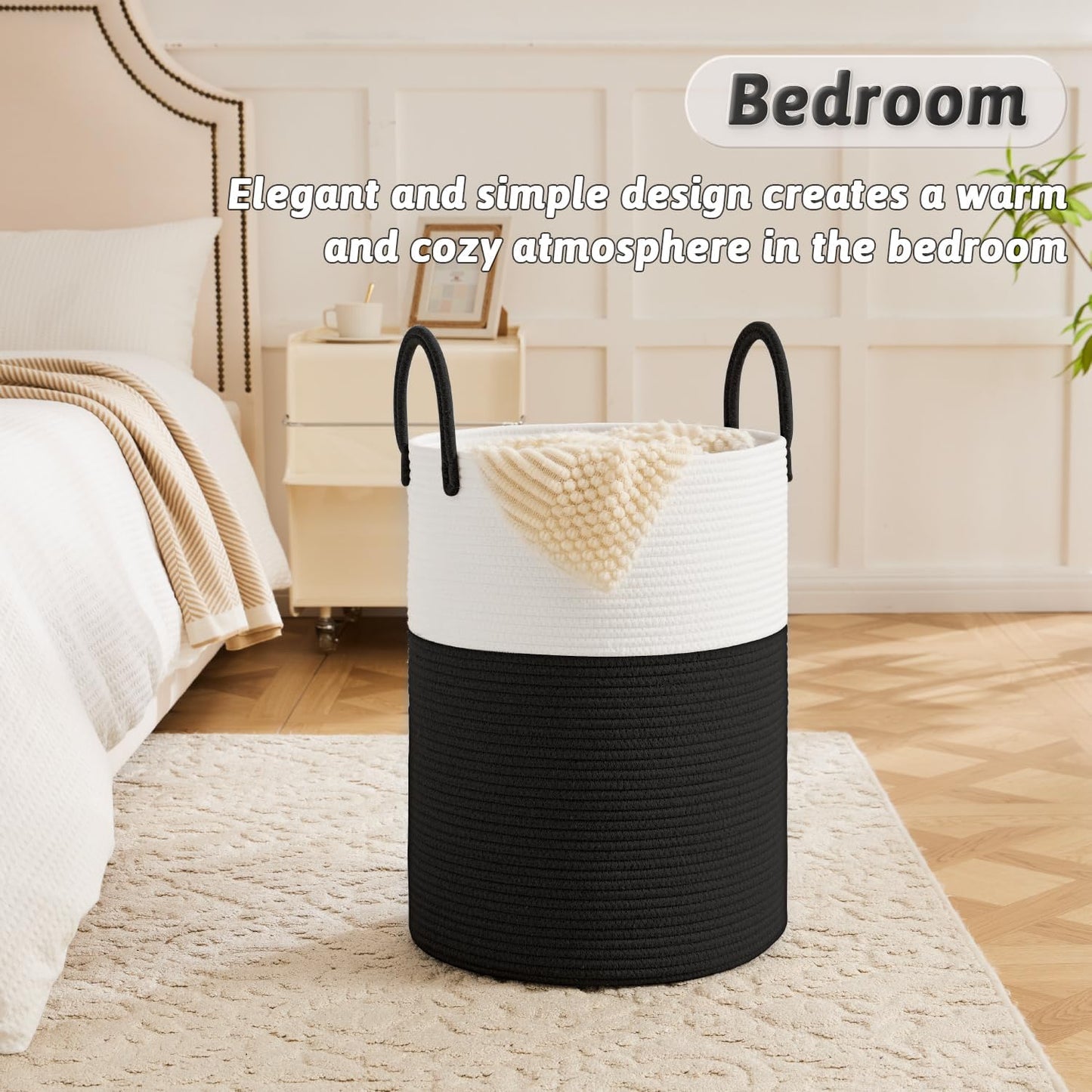 Laundry Basket,Woven Cotton Rope Laundry Hamper,80L for Decorative Storage of Dirty Clothes,Toys and Blankets in Bathroom,Baby Room and Living Room