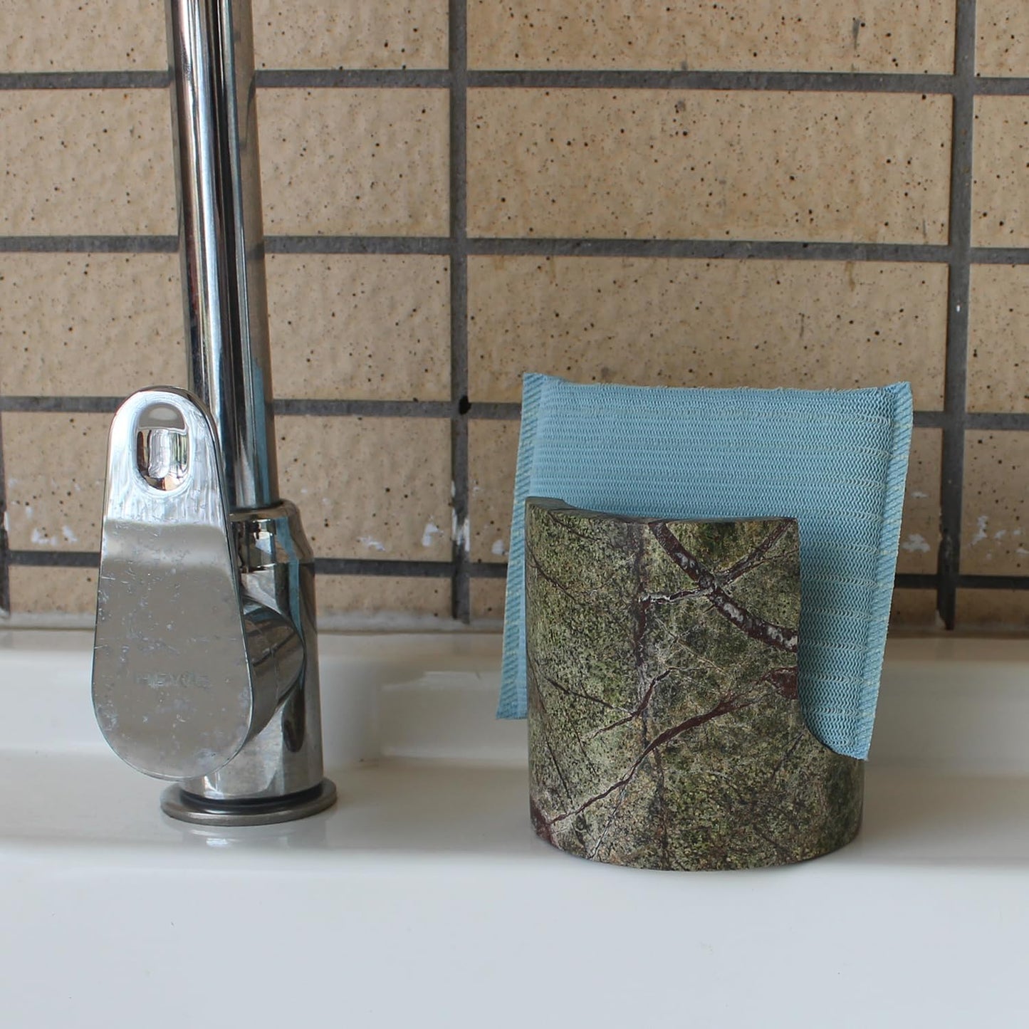 Natural Green Marble Sponge Holder for Kitchen Counter, Drying Rack, Sponge Caddy for Sink Organizer