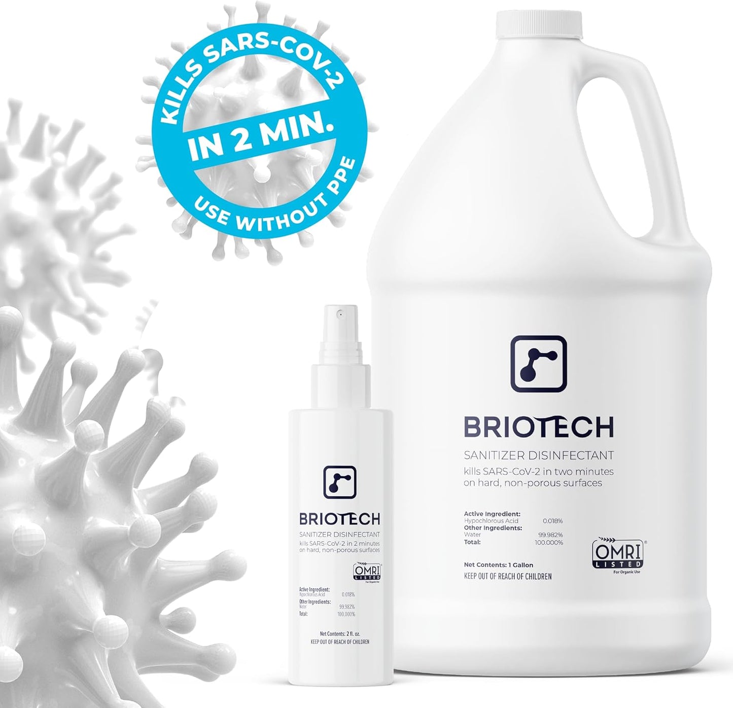 BRIOTECH Sanitizer Disinfectant Hypochlorous Spray, Kill 99.99% of Viruses & Bacteria, Control Mold, Eliminate Odor, Gentle for Nursery & Play Rooms, Food Contact Surface Sanitizer, 32 fl oz Refill