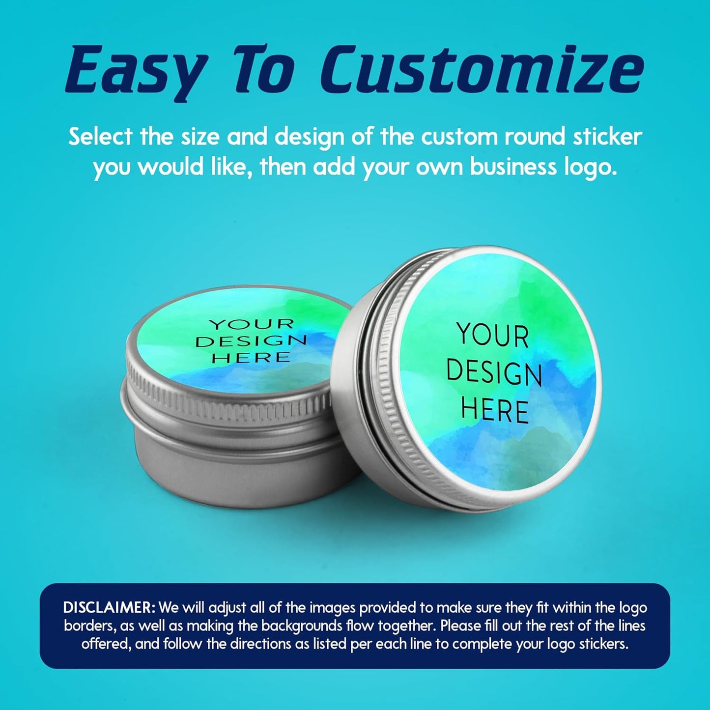 100 Custom Vinyl Stickers - Upload Your own Image, Text, Design, Logo - Personalized Logo Labels for Handmade, Packaging, Bottle, Jars, Candle, Brand Stickers (Blue Green, 4x4)