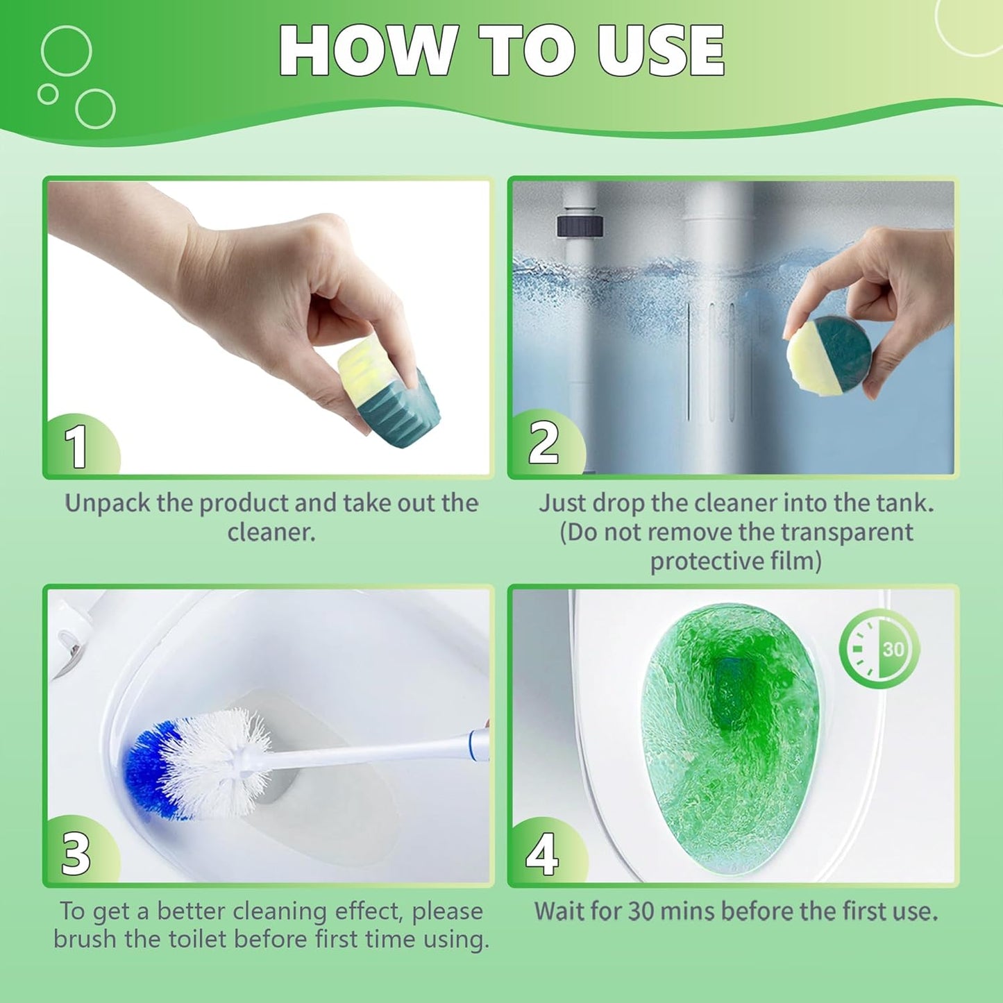 Toilet Bowl Cleaner Tablets, Automatic Toilet Bowl Cleaners, Long-Lasting Toilet Tabs Drop in Tank for Deodorizing & Descaling, Green & Yellow, 12 Packs